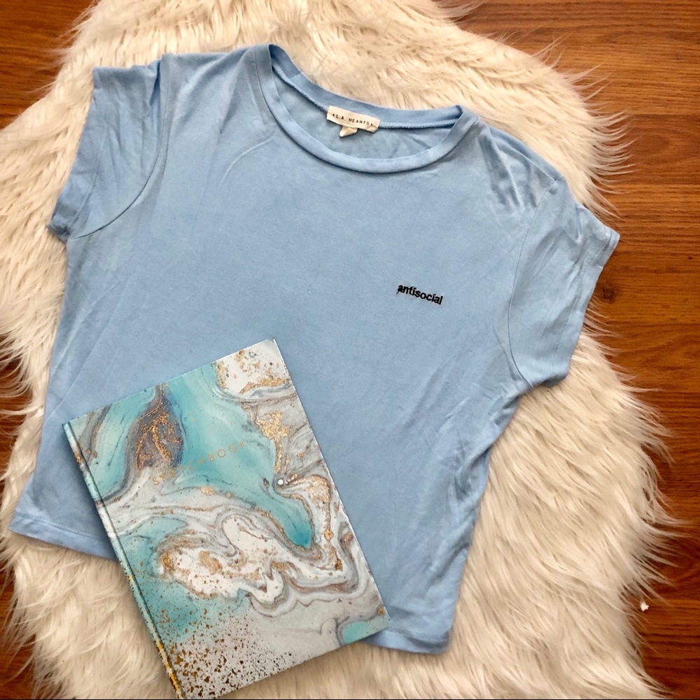 ANTISOCIAL artsy and trendy light blue t-shirt